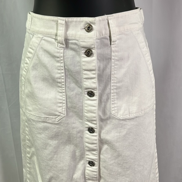 LAUREN Ralph Lauren White Button Front Denim Midi Skirt - Picture 4 of 16